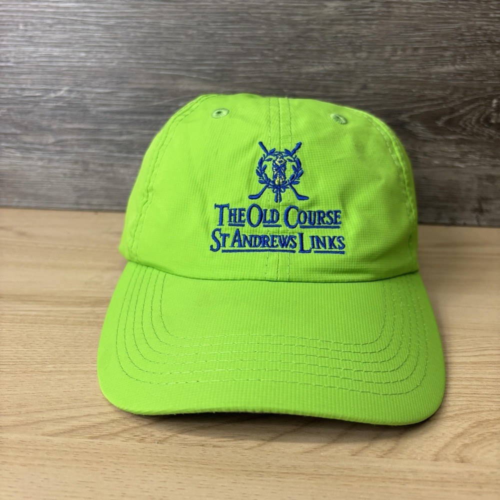 The Old Course St Andrews Links Hat Cap Strap Back Neon Green Golf Mens Scotland